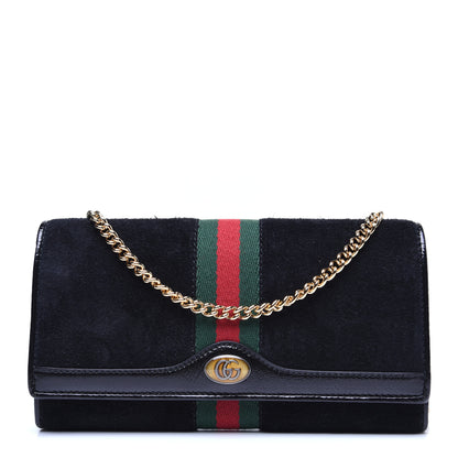 Gucci Suede Patent Web Ophidia Wallet On Chain Black 1 of 12