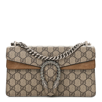 Gucci GG Supreme Monogram Suede Crystal Small Dionysus Shoulder Bag Beige Ebony Taupe 1 of 13