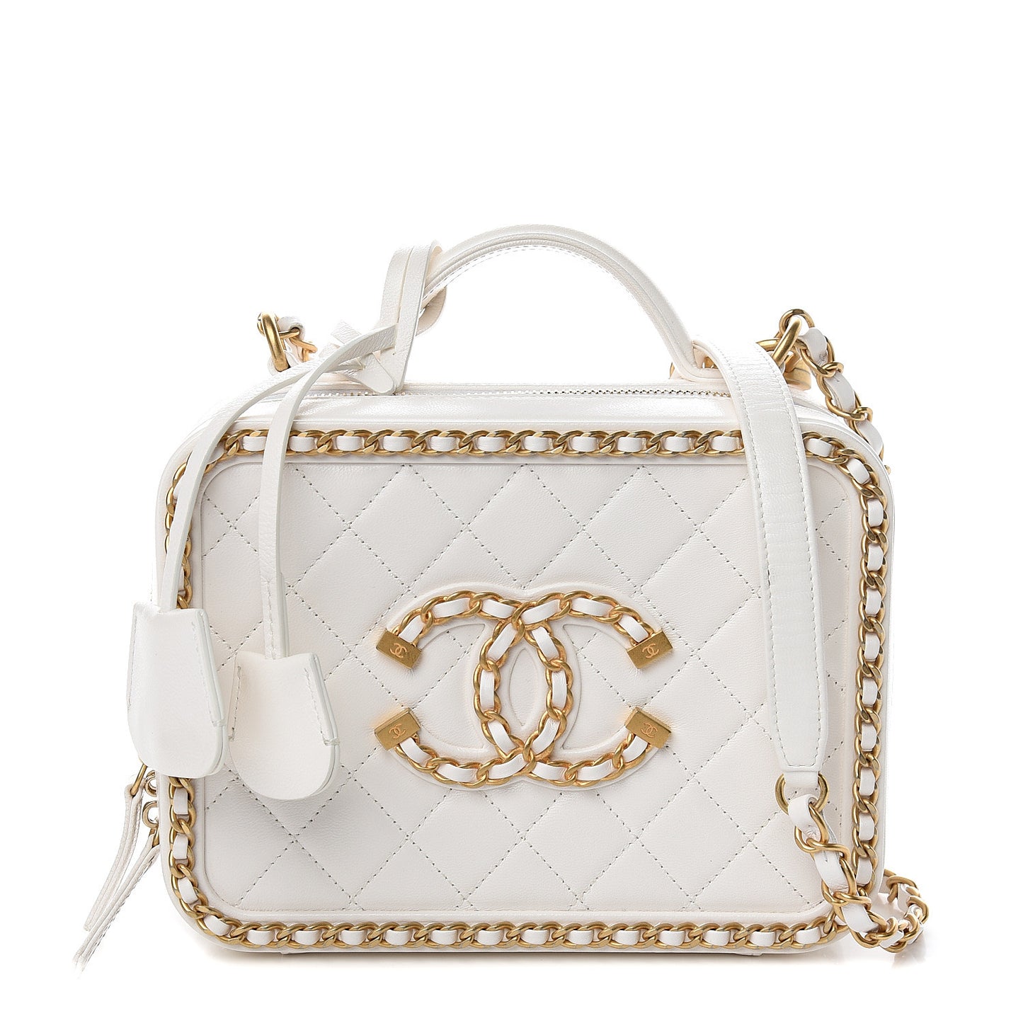 Goatskin Quilted Medium CC Filigree Vanity Case White