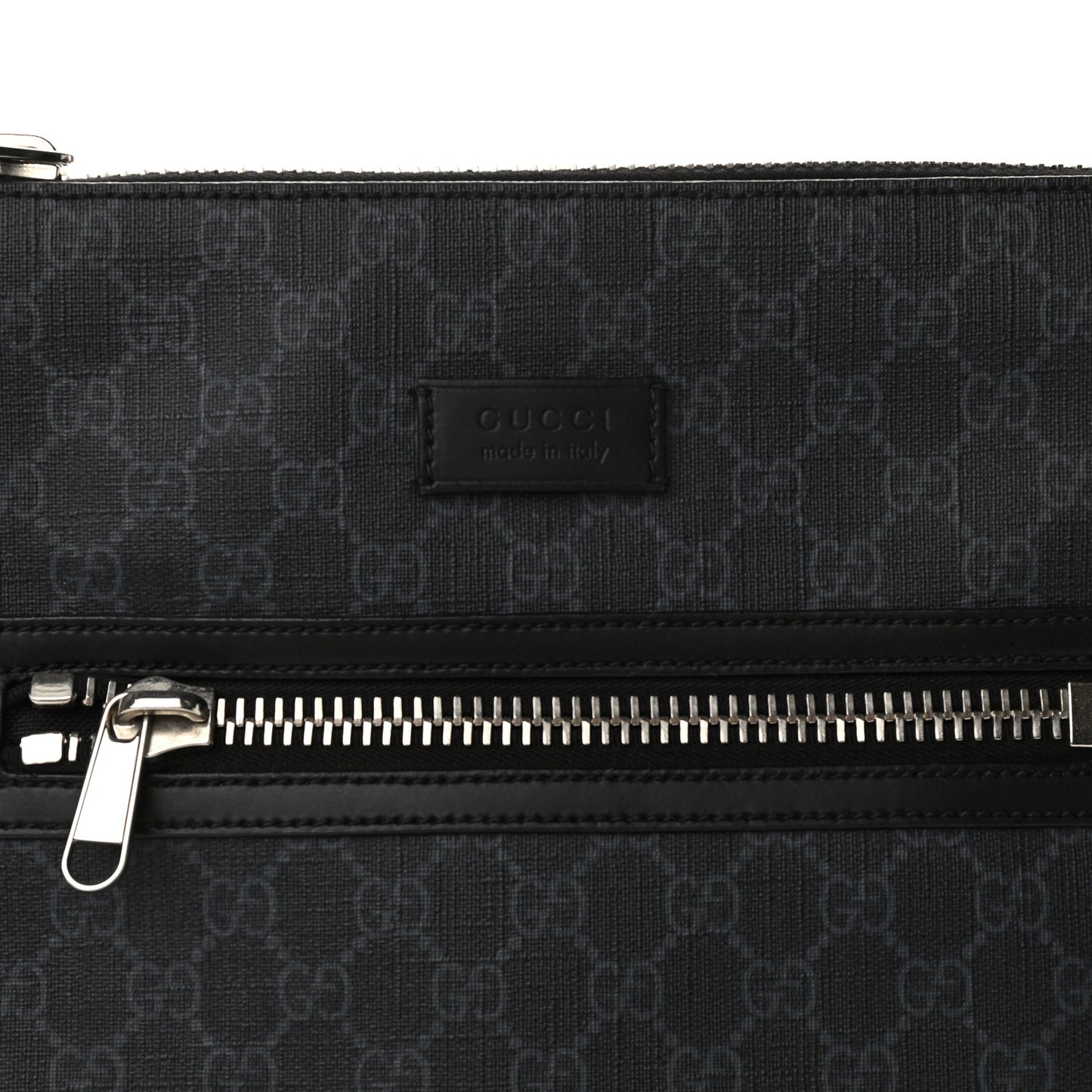GG Supreme Monogram Appia Calfskin Web Flat Messenger Bag Black Grey
