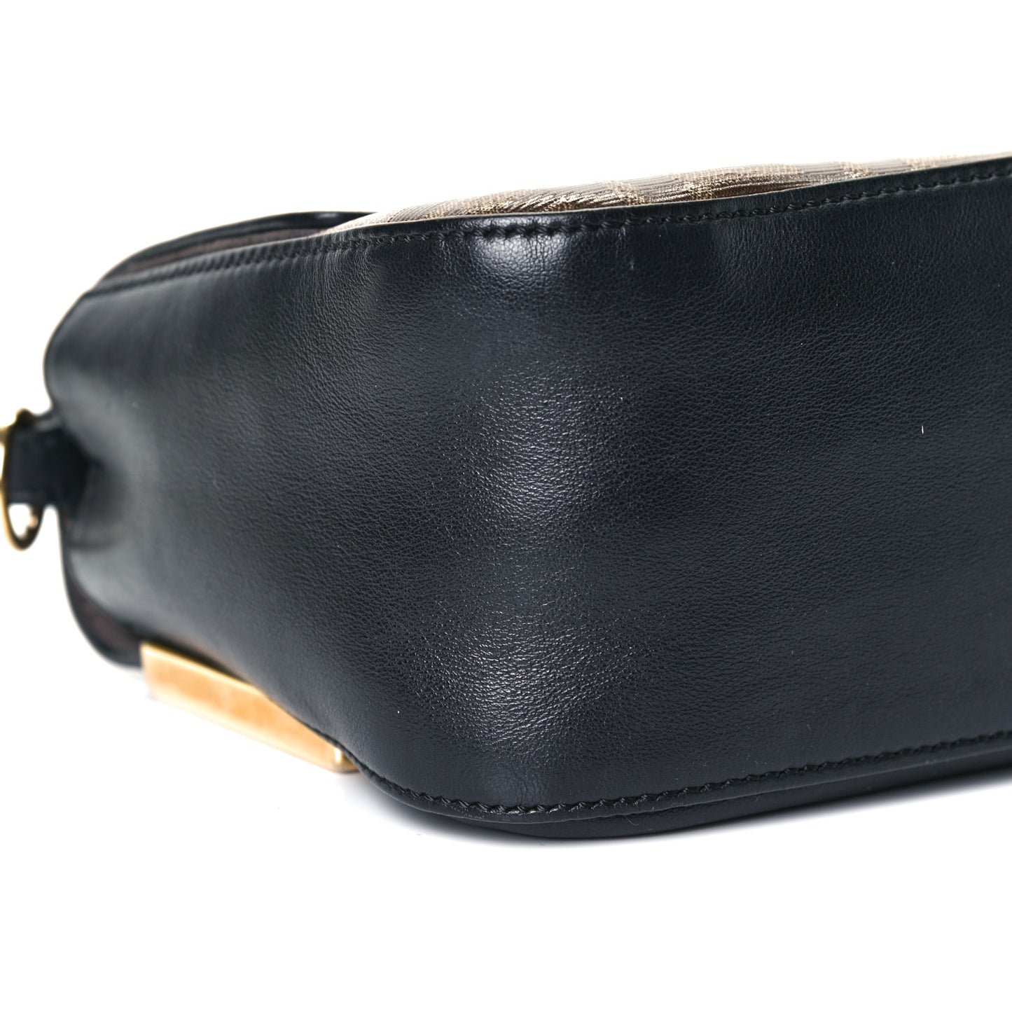 Vitello Grace Glazed Fabric FF 1974 Double F Shoulder Bag Black Mogano Panna