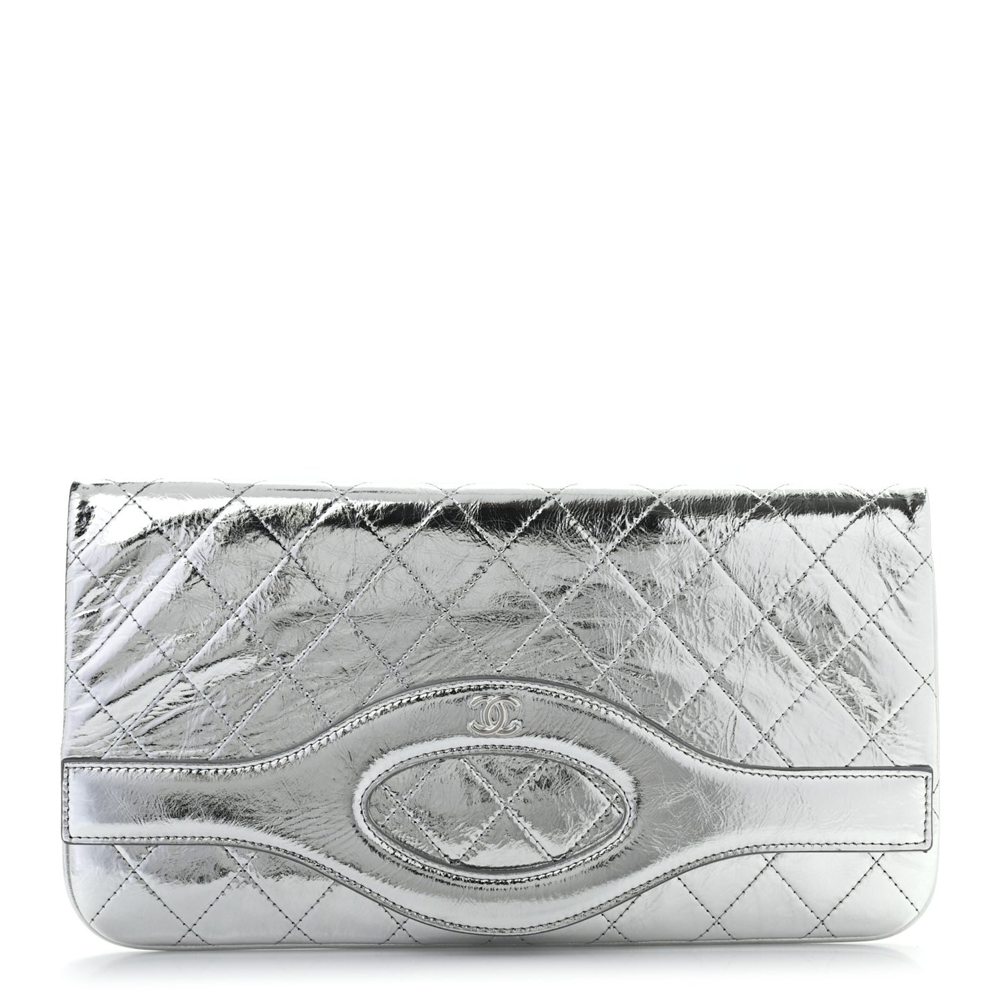 Metallic Crumpled Calfskin Small 31 Pouch Silver