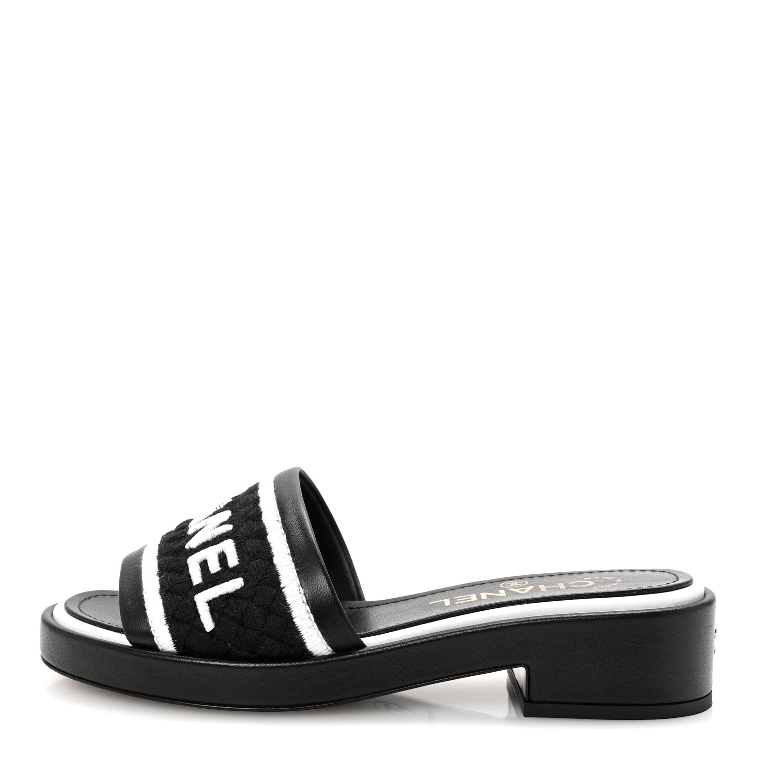 Chanel Lambskin Embroidered CC Mule Sandal 35 Black White 1 of 10