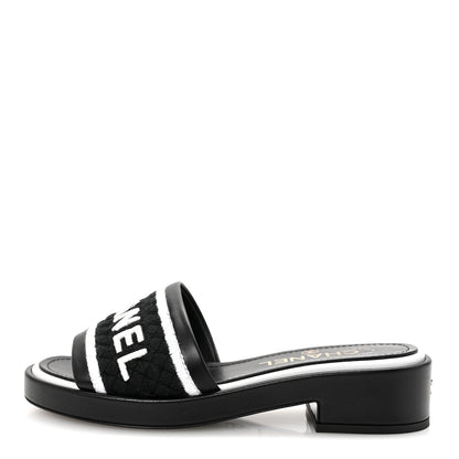 Chanel Lambskin Embroidered CC Mule Sandal 35 Black White 1 of 10