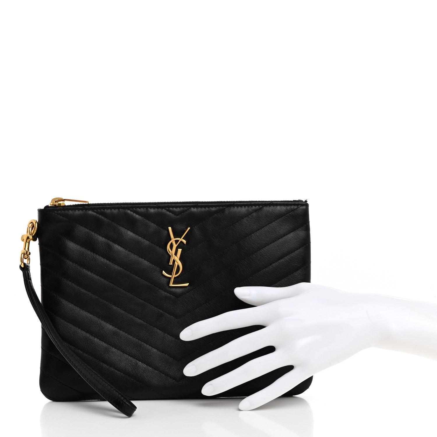 Saint Laurent Calfskin Matelasse Chevron Monogram A5 Wristlet Black 2 of 7