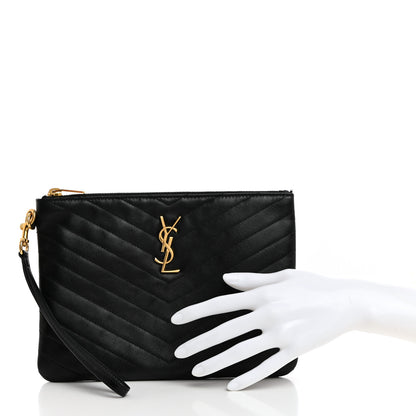 Saint Laurent Calfskin Matelasse Chevron Monogram A5 Wristlet Black 2 of 7