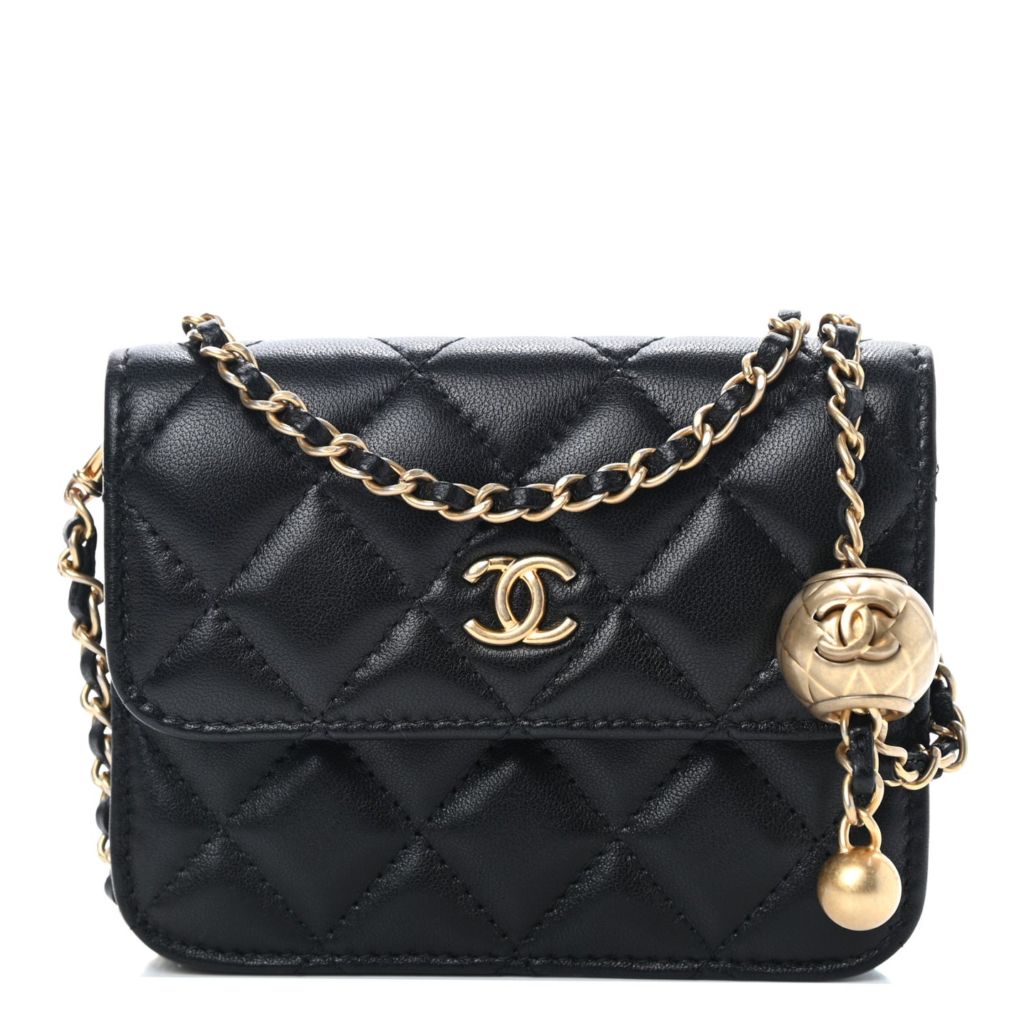 Lambskin Quilted Pearl Crush Clutch With Chain Black