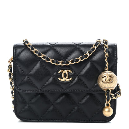 Chanel Lambskin Quilted Pearl Crush Clutch With Chain Black 1 of 11