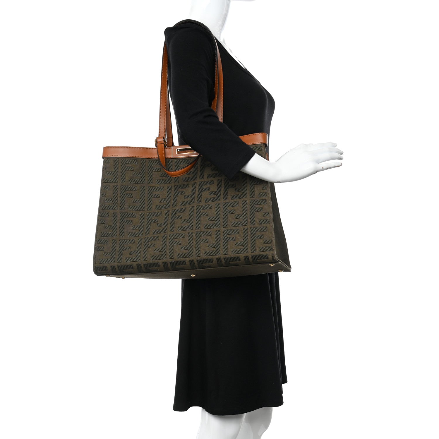 Fendi Canvas Vitello King FF Embroidered Medium Peekaboo X-Tote Amazzonia Cuoio 1 of 14