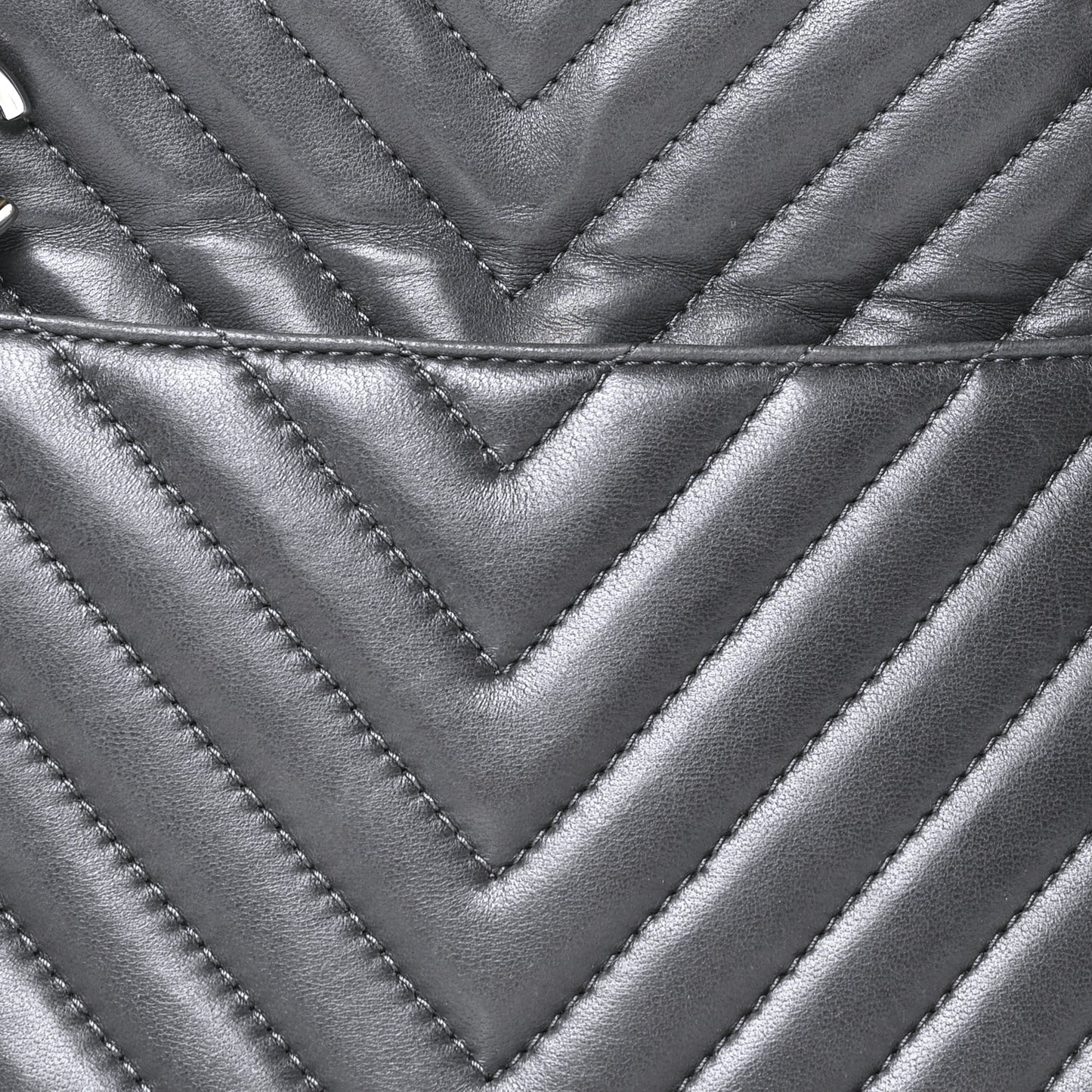 Lambskin Surpique Chevron Quilted Tote Dark Grey