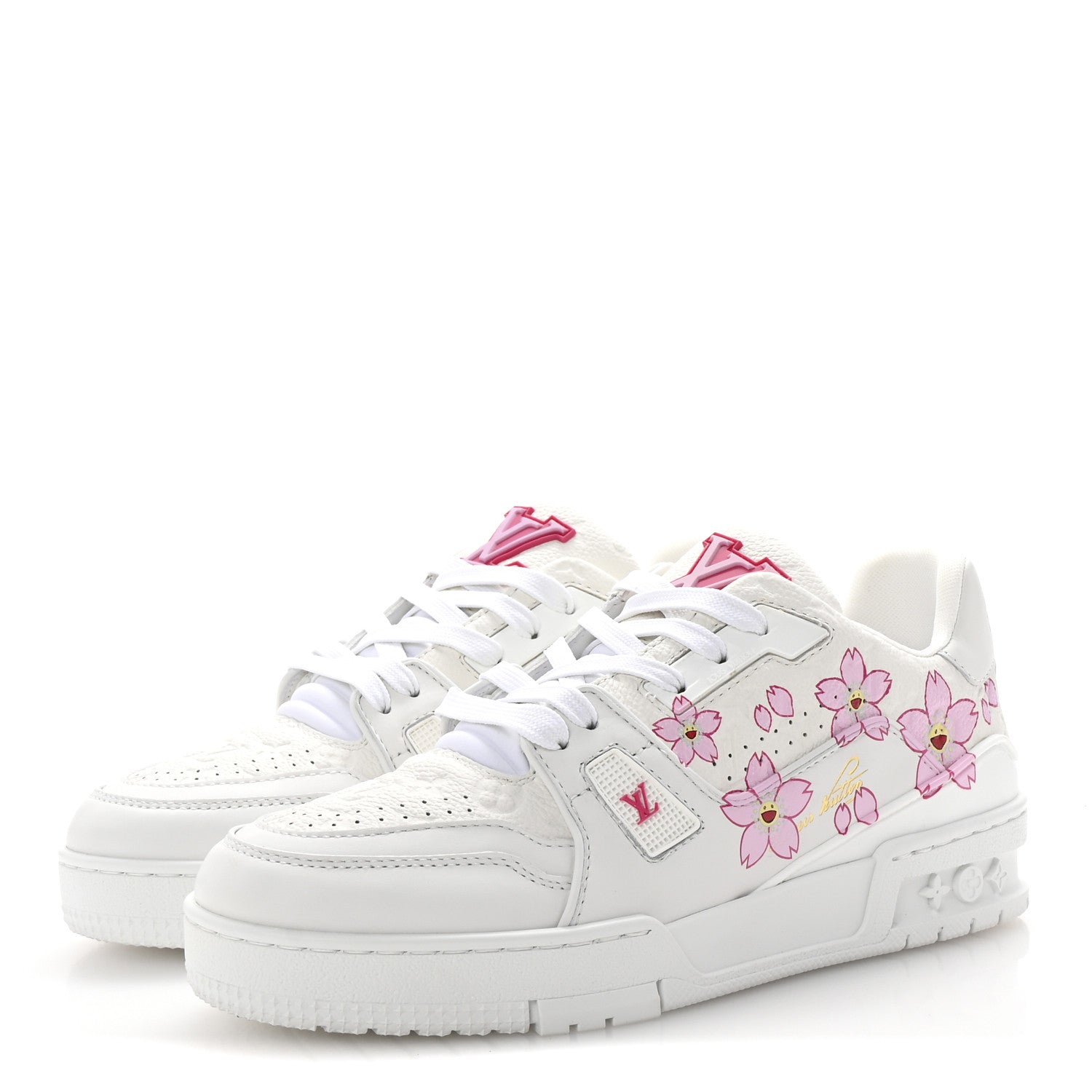 Louis Vuitton LV X TM Embossed Monogram Cherry Blossom LV Trainer Sneakers 37.5 White 4 of 10