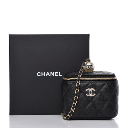 Chanel Caviar Quilted Mini Pearl On Top Vanity Case With Chain Black 10 of 10