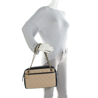 Chanel Lambskin Quilted Graphic Camera Case Beige Black 2 of 8