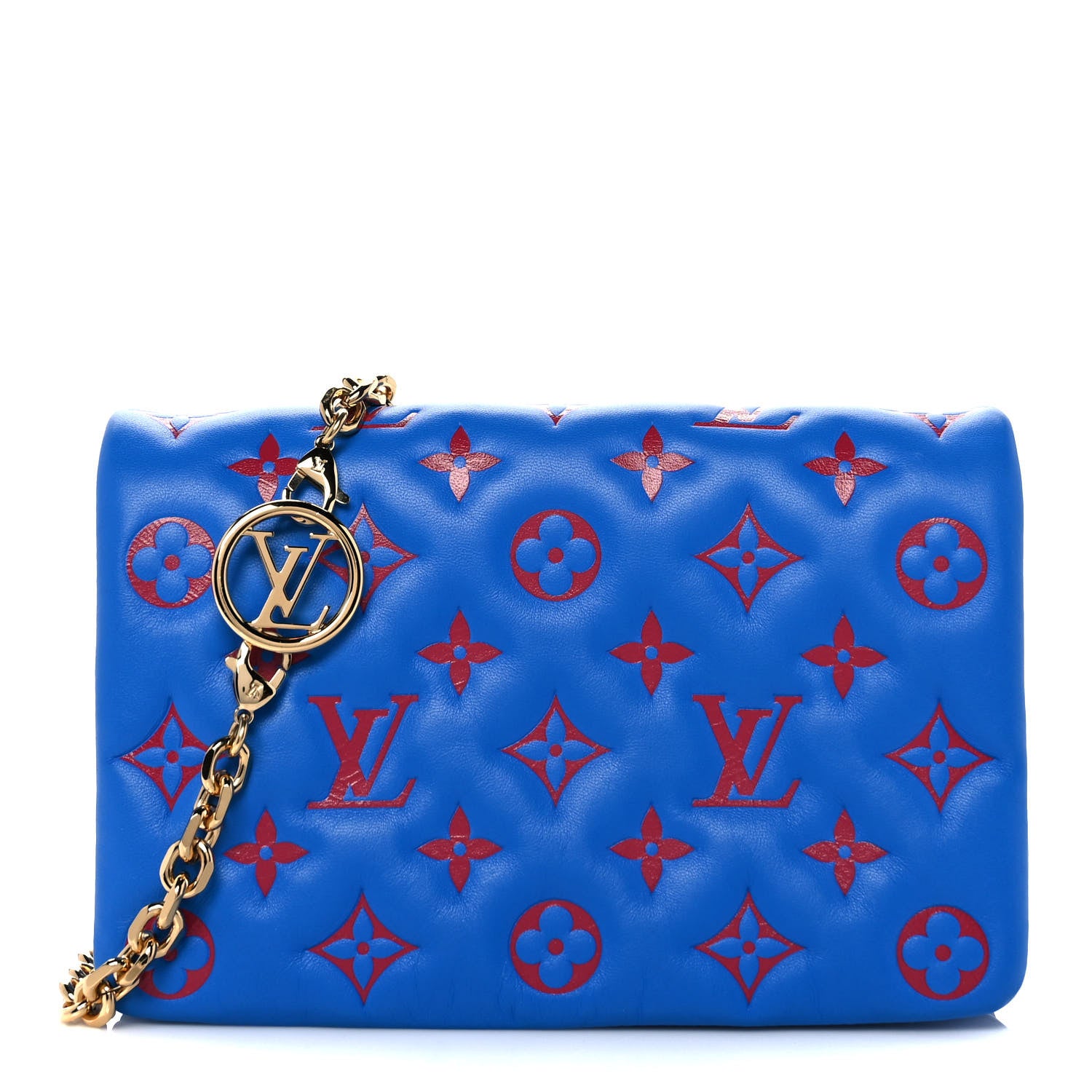 Louis Vuitton Lambskin Embossed Monogram Vuittamins Pochette Coussin Blue Red 1 of 9