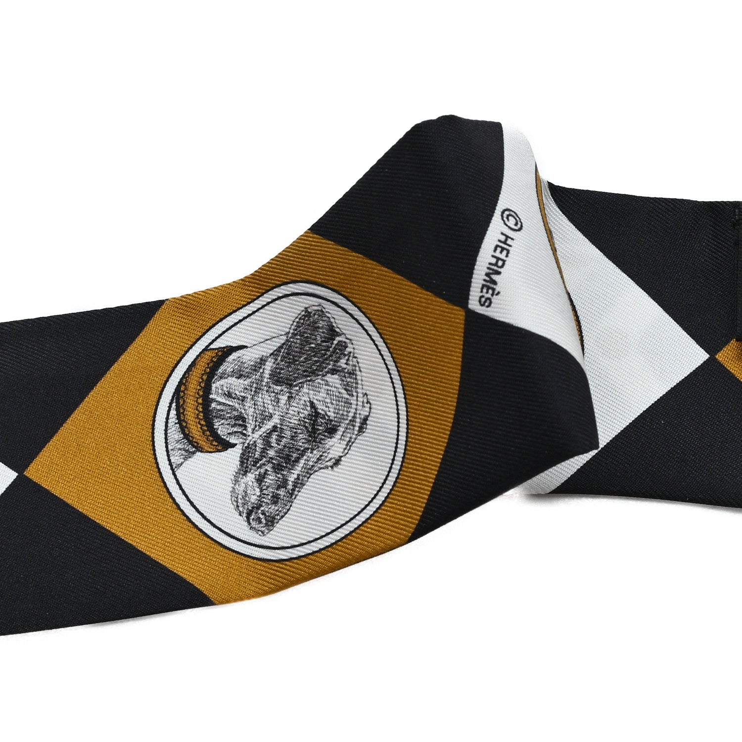 Hermes Silk Colliers Et Chiens Twilly Black Gold White 3 of 3