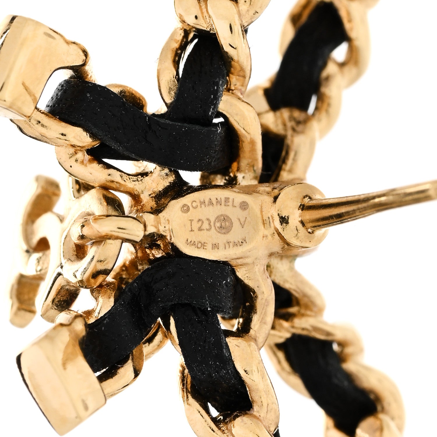 Chanel Lambskin Chain Bow Stud Earrings Black Gold 4 of 8