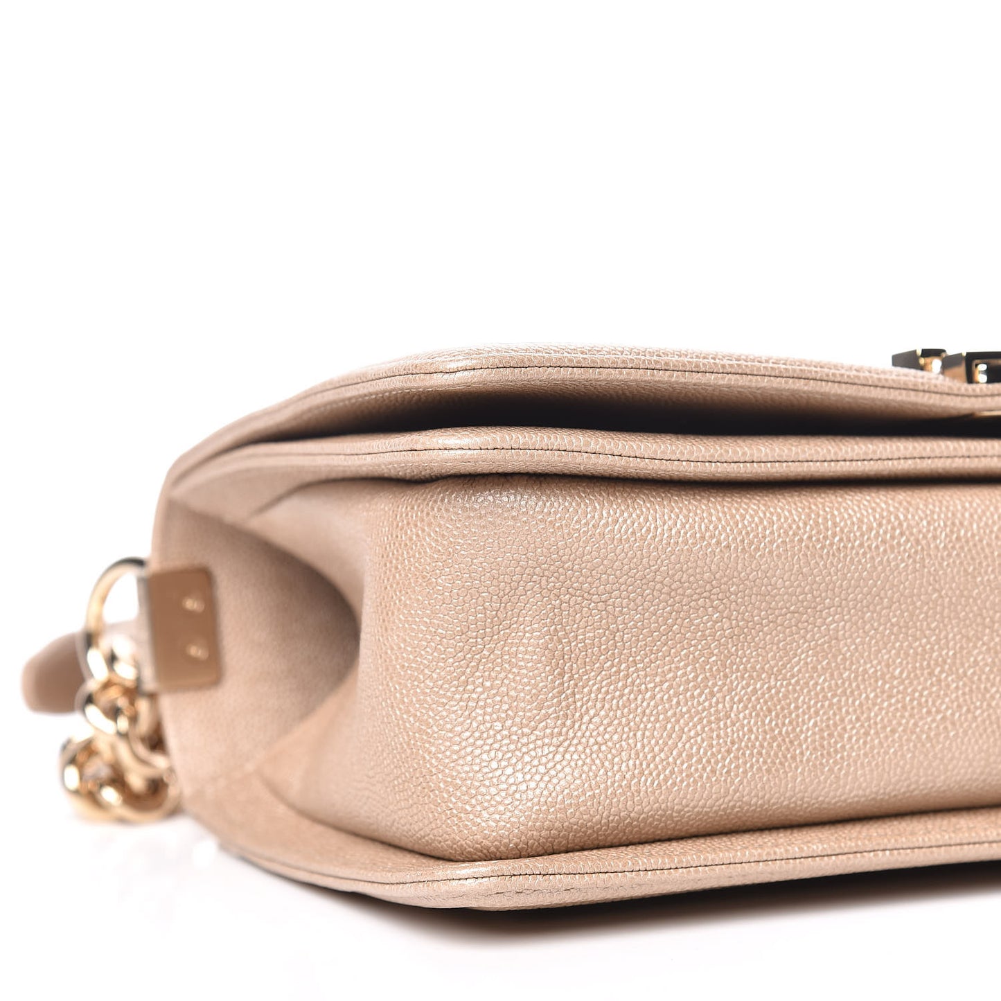 Metallic Caviar Chevron Quilted Medium Boy Flap Light Beige