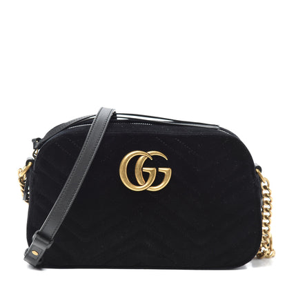 Gucci Velvet Matelasse Small GG Marmont Chain Shoulder Bag Black 1 of 9