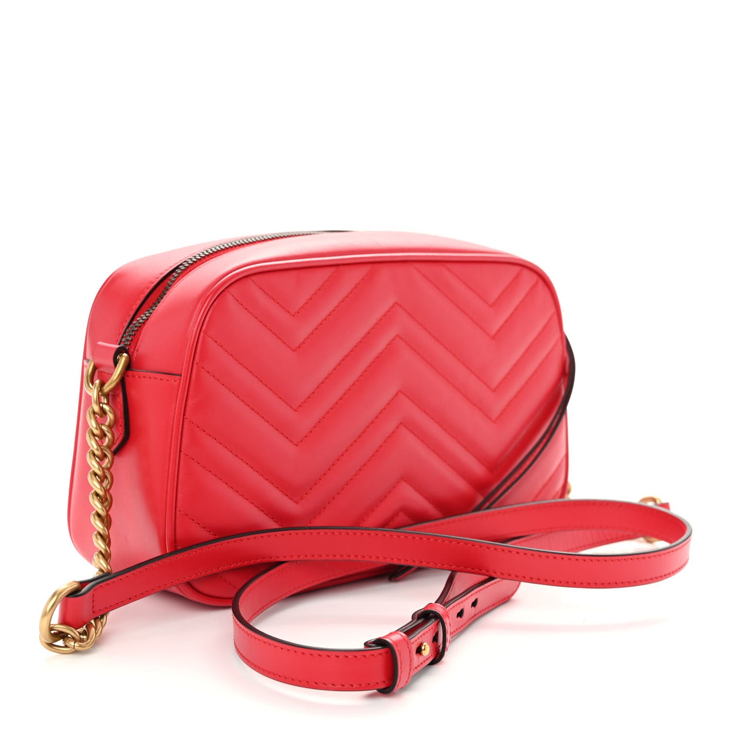 Calfskin Matelasse Small GG Marmont Chain Shoulder Bag Hibiscus Red