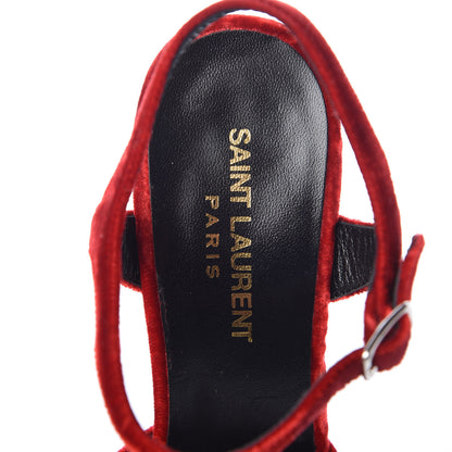Saint Laurent Crushed Velvet Farrah Platform Sandals 36.5 Red 7 of 9
