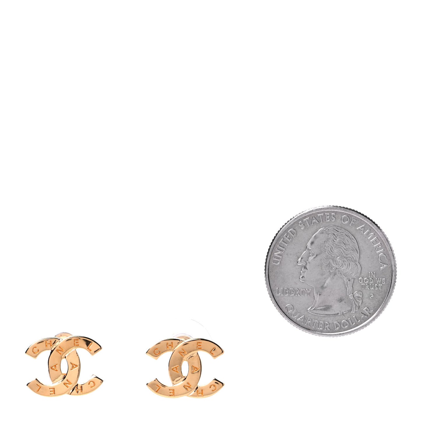Metal CC Paris Button Stud Earrings Gold