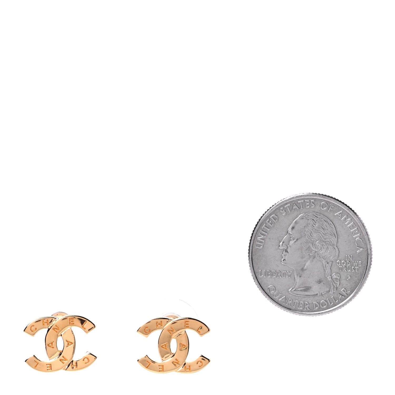 Chanel Metal CC Paris Button Stud Earrings Gold 2 of 5