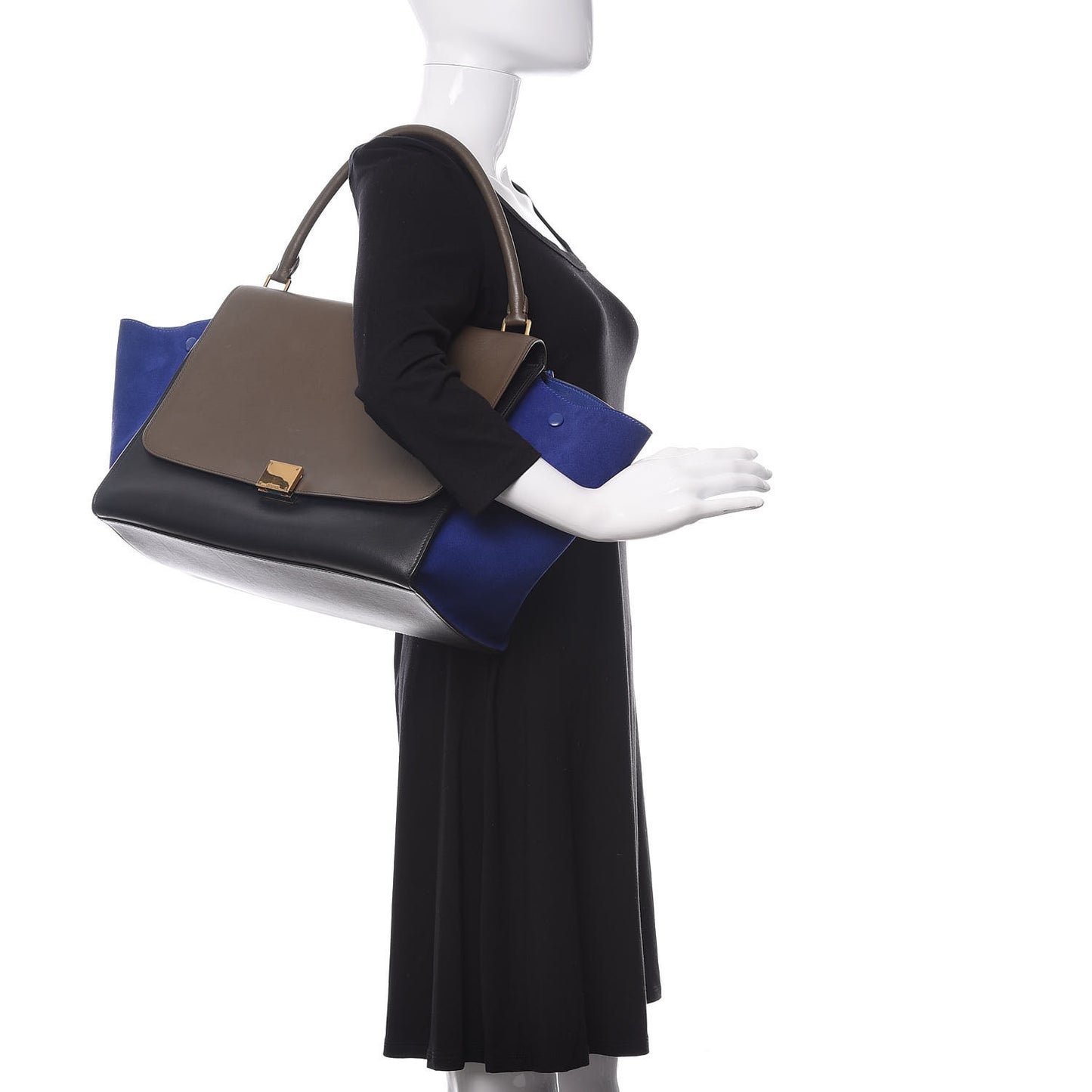Calfskin and Suede Large Trapeze Tri-Color Cobalt