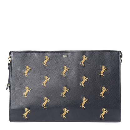 Chloe Smooth Calfskin Little Horses Embroidered Pouch Black 1 of 9