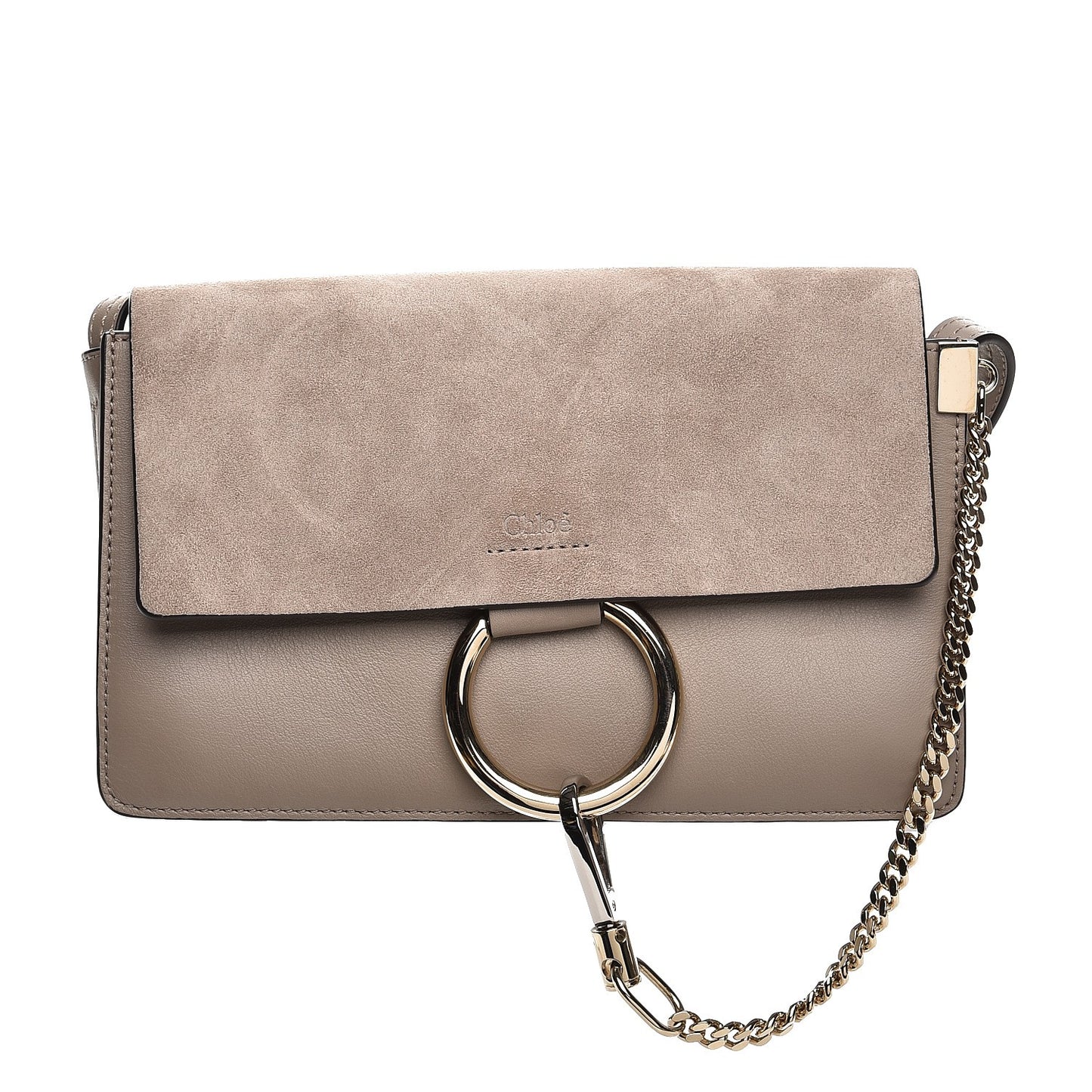 Suede Calfskin Small Faye Shoulder Bag Motty Grey
