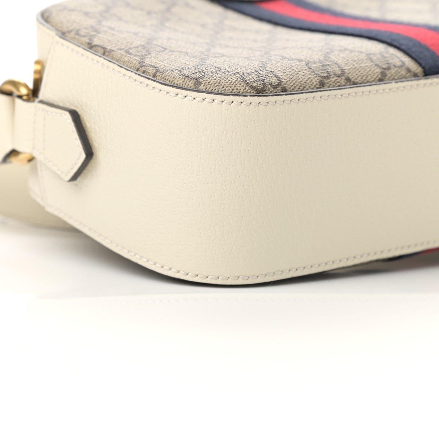 GG Supreme Monogram Textured Calfskin Web Small Ophidia Camera Bag Beige Ebony Mystic White