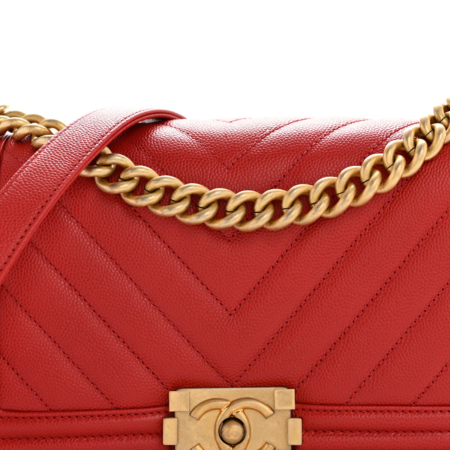 Chanel Caviar Chevron Quilted Medium Boy Flap Red 8 of 10
