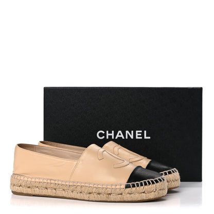 Chanel Lambskin CC Espadrilles 39 Beige Black 14 of 14