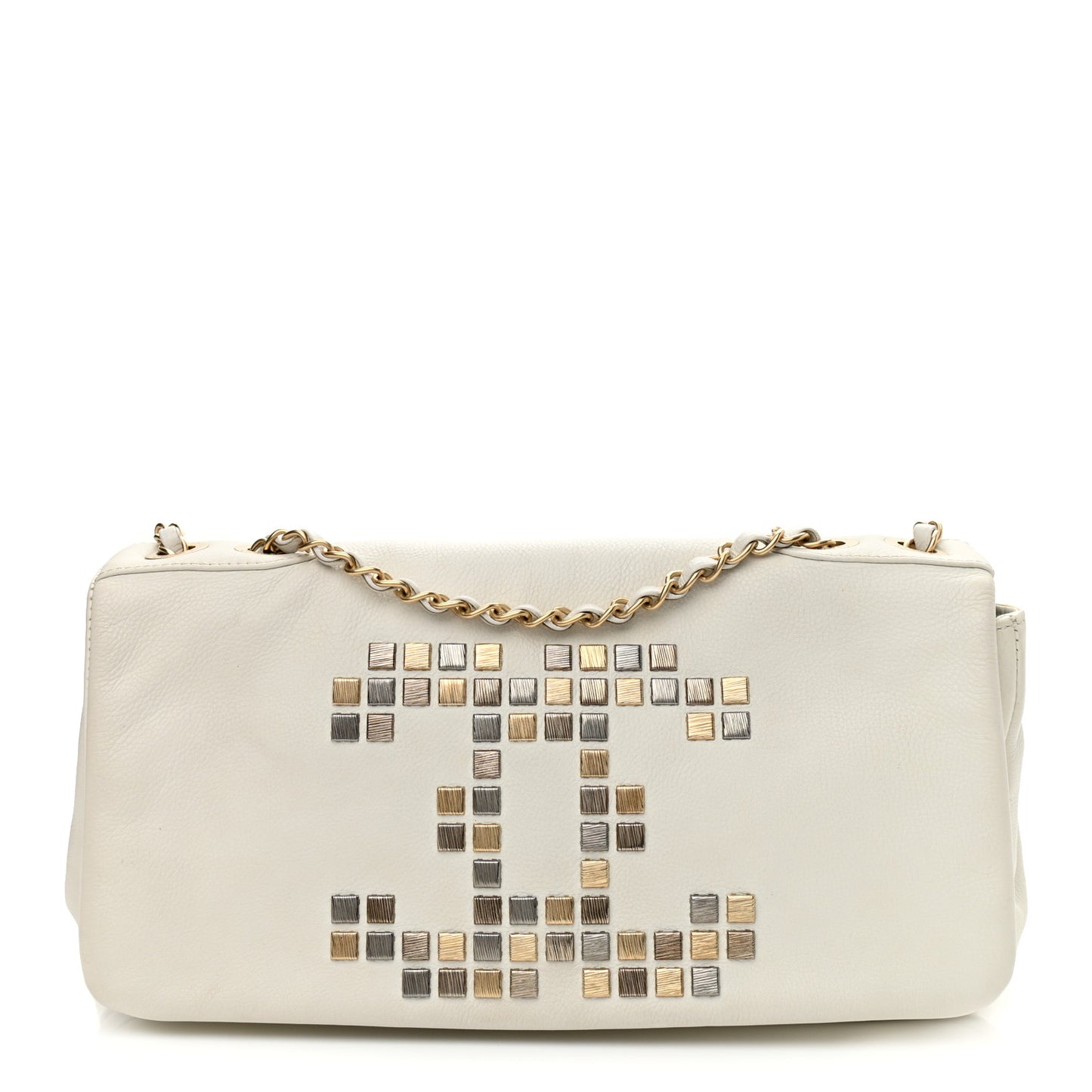 Calfskin Metal Mosaic Flap White