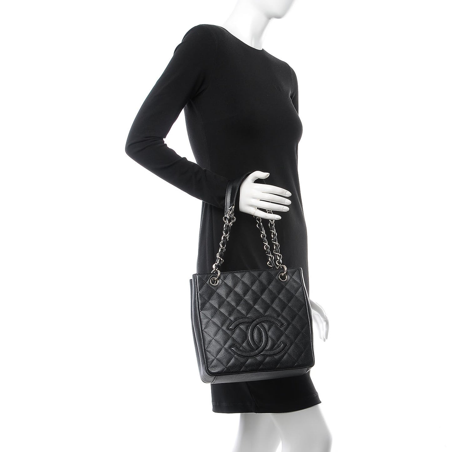 Caviar Quilted Petit Shopping Tote PST Black