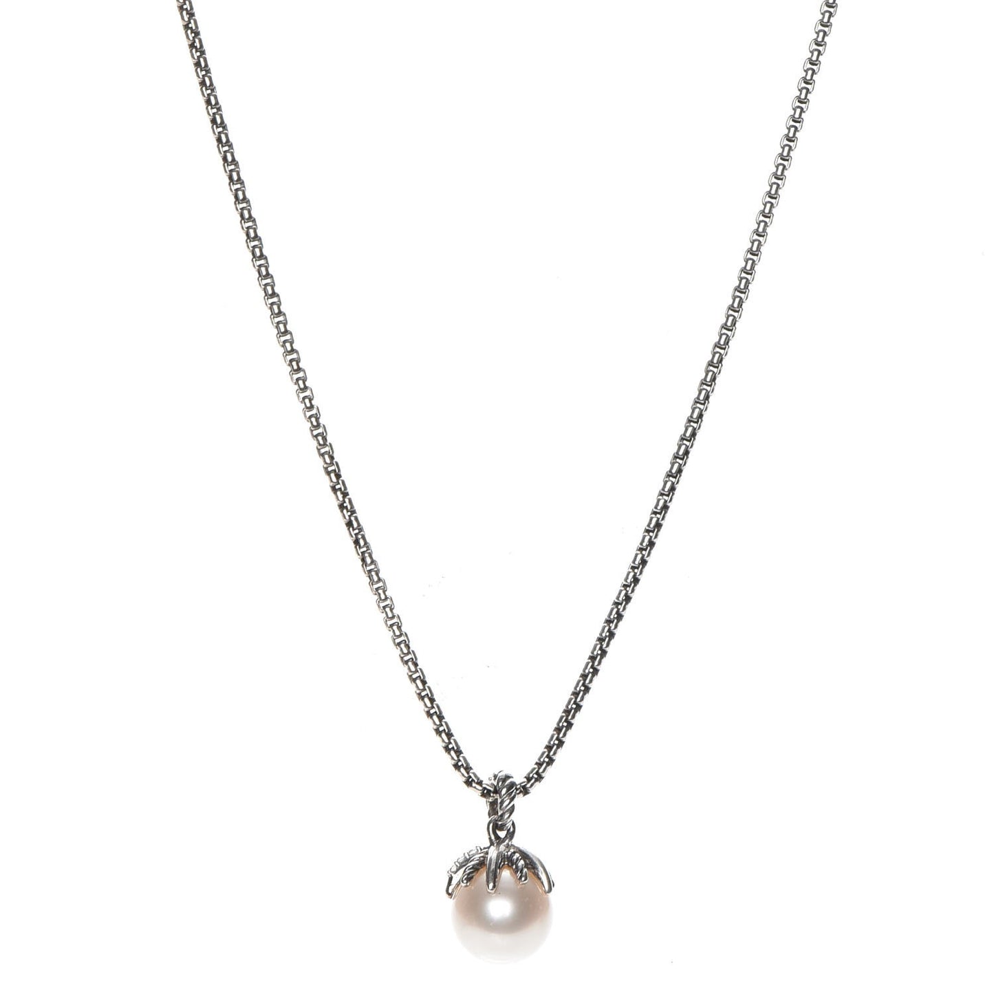 Sterling Silver Diamond Pearl 10mm Starburst Pendant Necklace