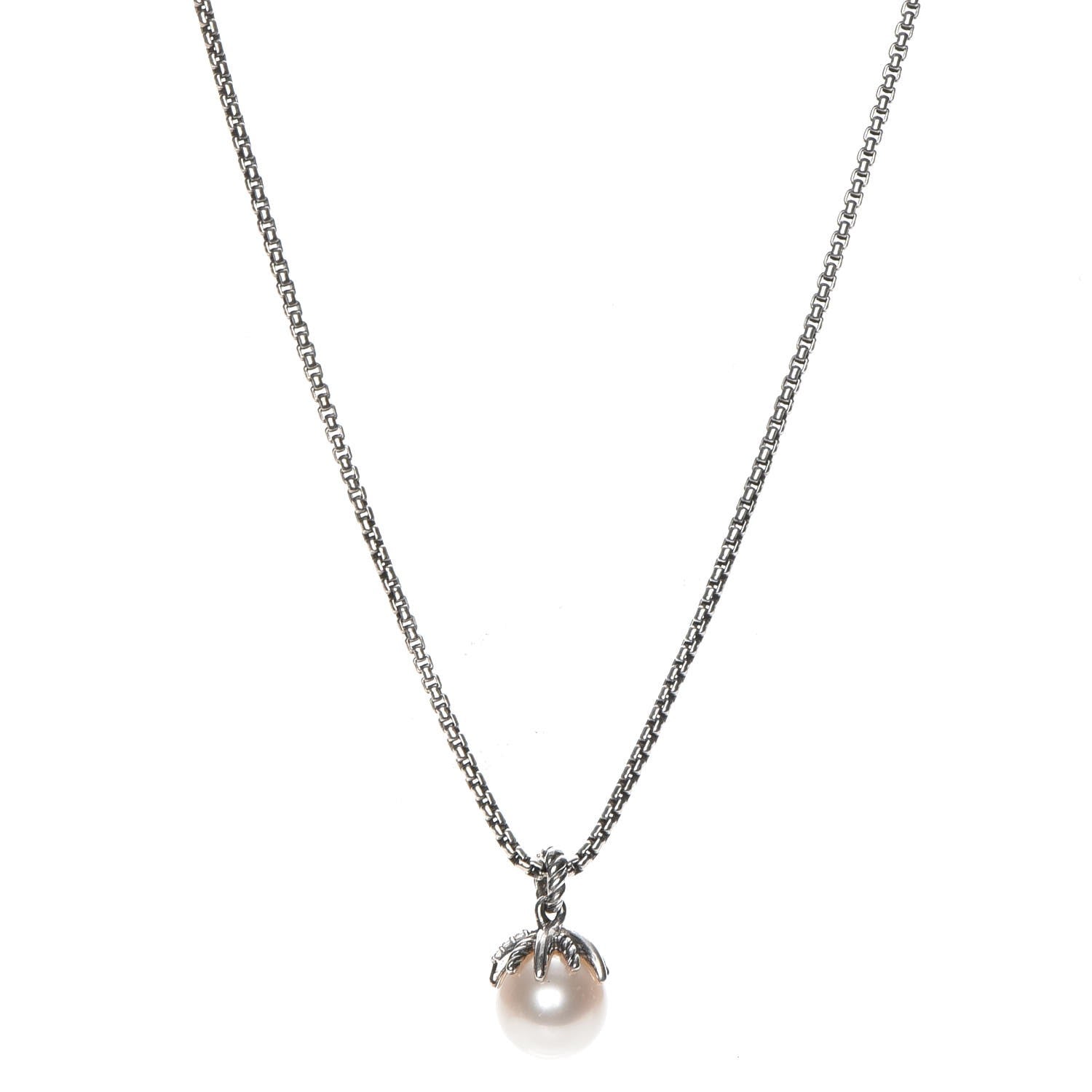 David Yurman Sterling Silver Diamond Pearl 10mm Starburst Pendant Necklace 1 of 6