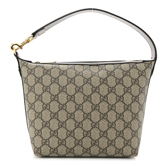 GG Supreme Monogram Textured Calfskin Web Super Mini Ophidia Shoulder Bag Beige Ebony New Acero