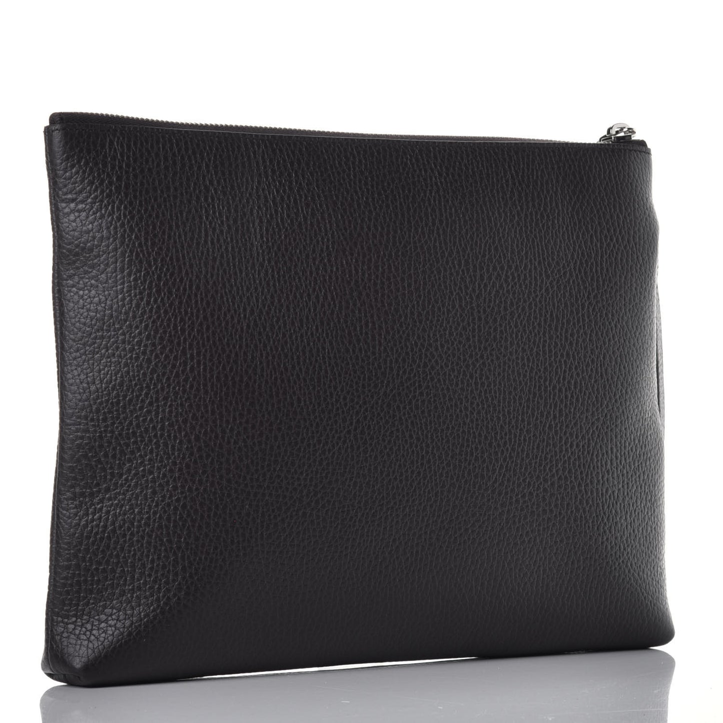 Grained Calfskin Zip Wristlet Pouch Dark Brown