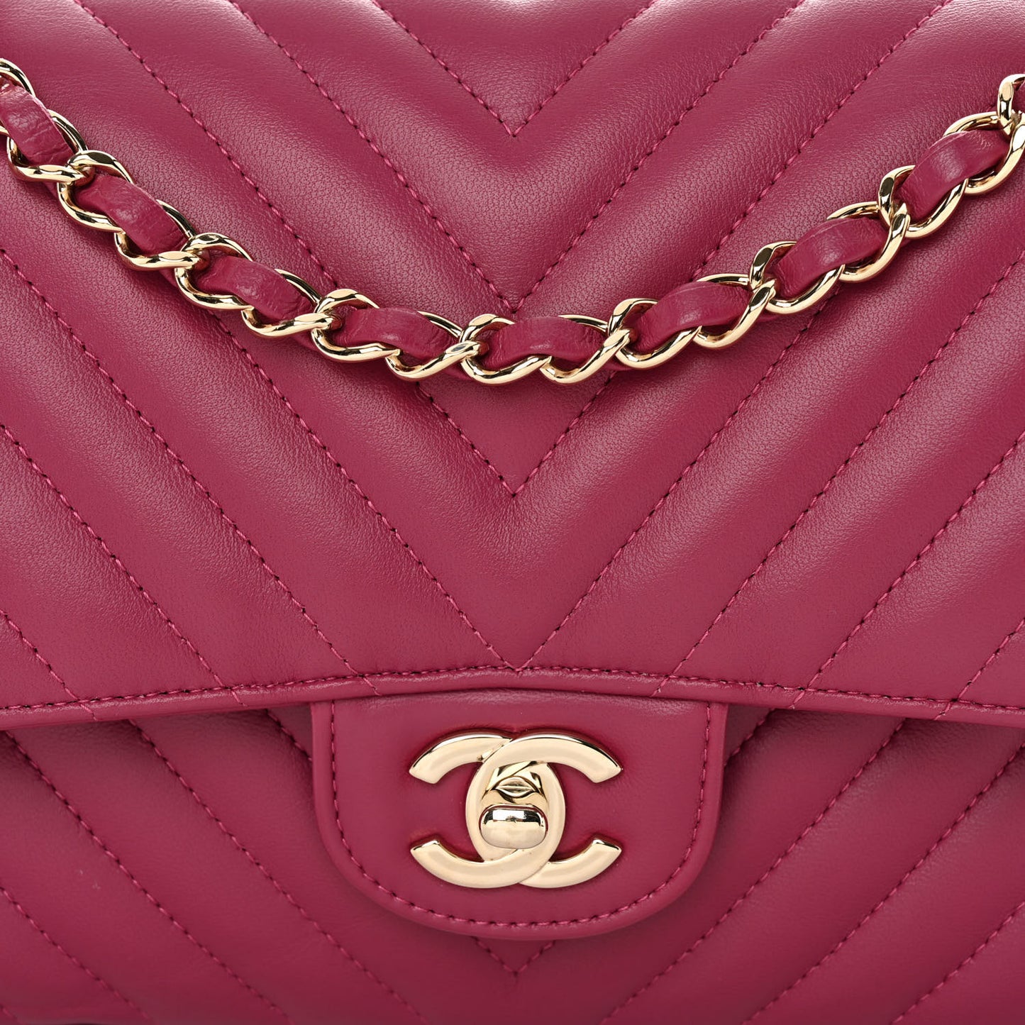 Lambskin Chevron Quilted Medium Double Flap Dark Pink