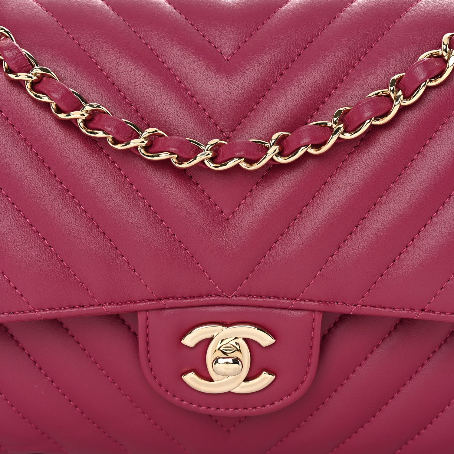 Chanel Lambskin Chevron Quilted Medium Double Flap Dark Pink 8 of 12