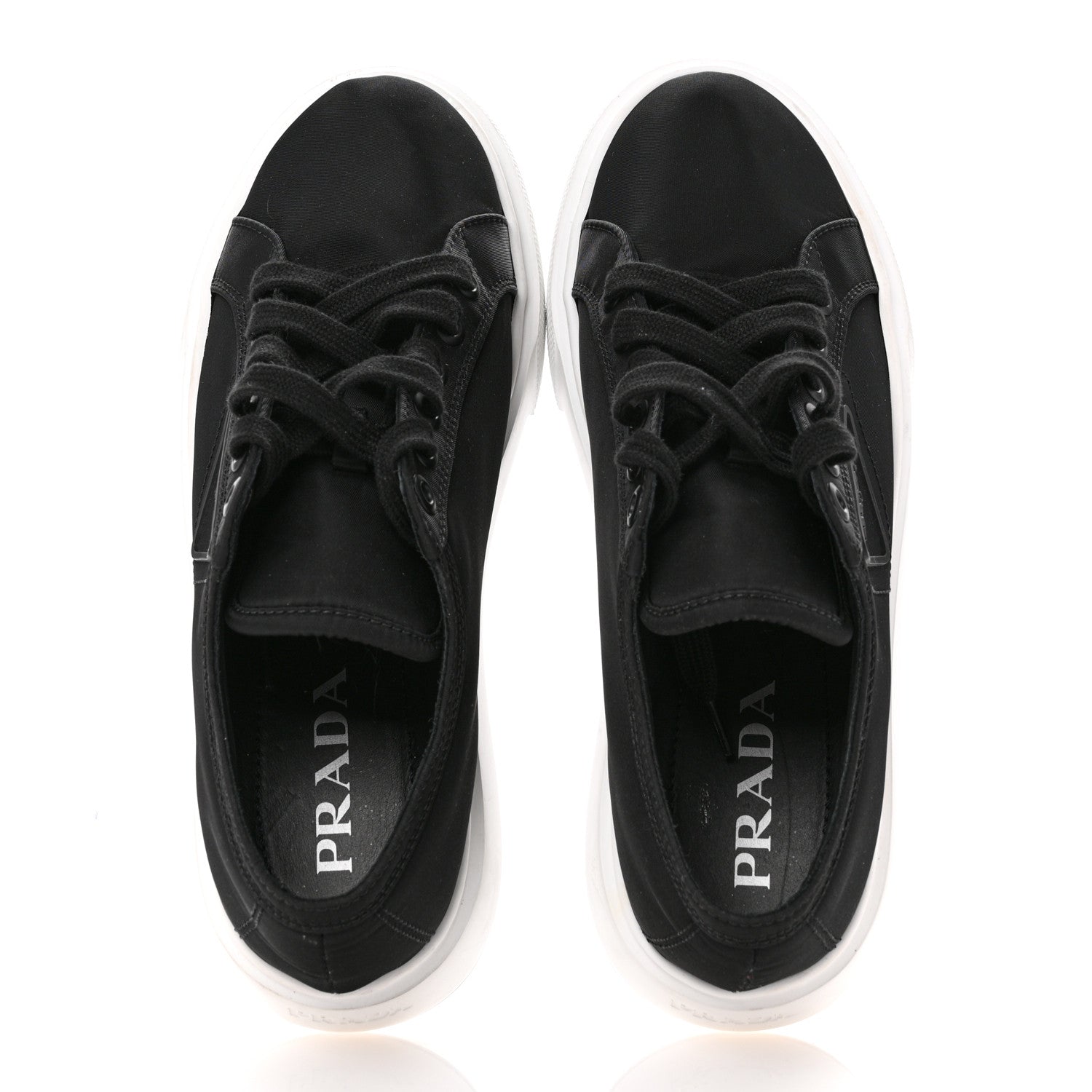Prada Nylon Gabardine Triangle Logo Platform Sneakers 39 Black 2 of 14