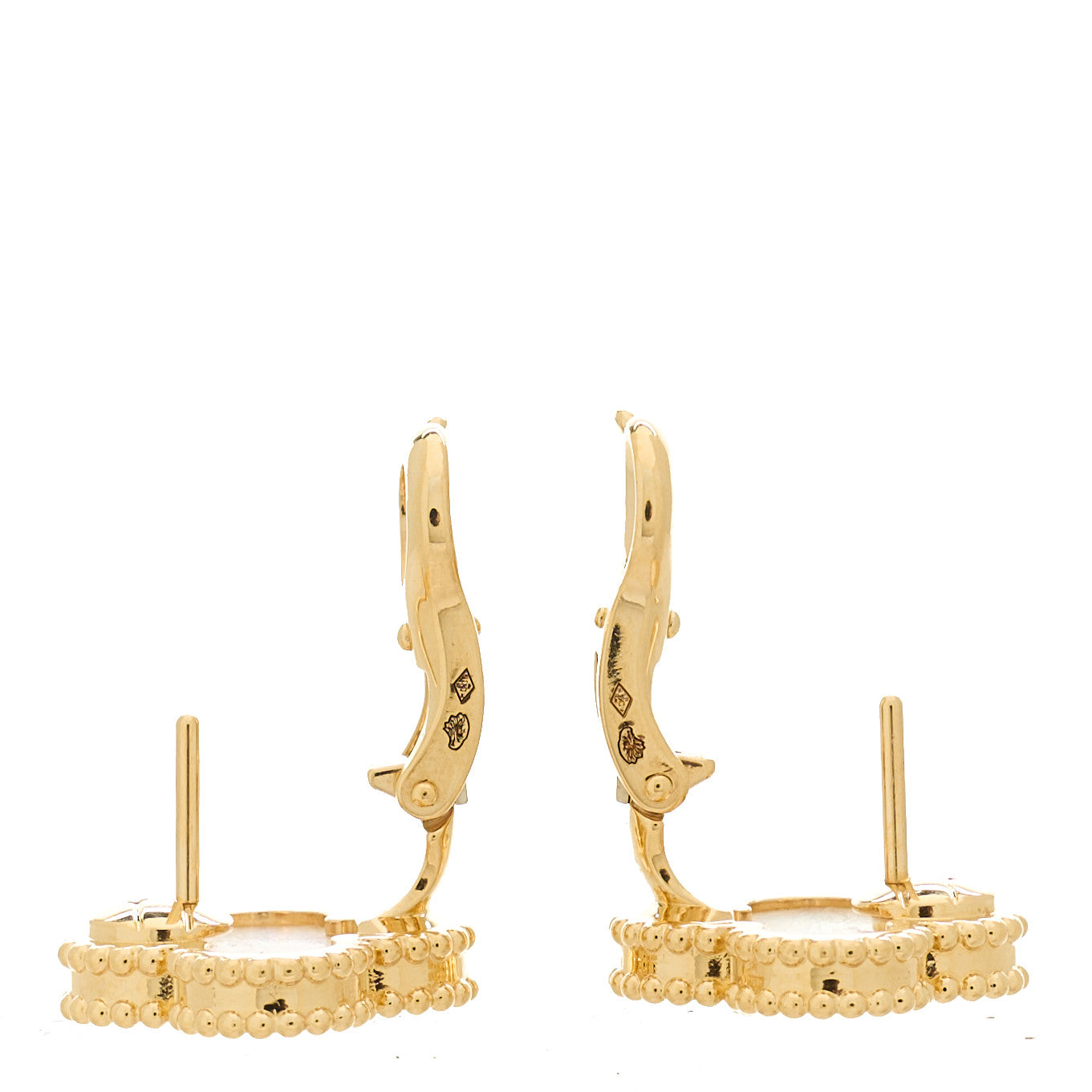 Van Cleef & Arpels 18K Yellow Gold Mother of Pearl Vintage Alhambra Earrings 3 of 5