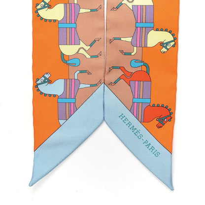 Hermes Silk Rocabar Twilly Orange Bleu Ciel 2 of 3