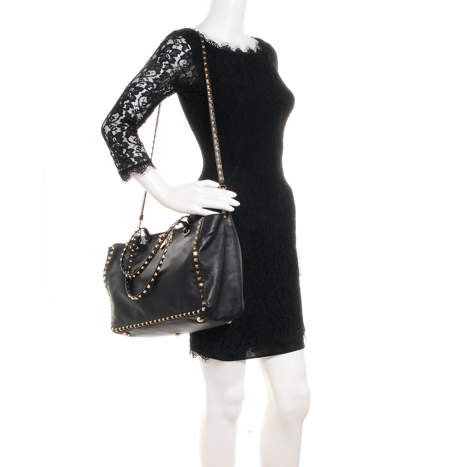 Valentino Garavani Vitello Medium Rockstud Tote Black 2 of 10