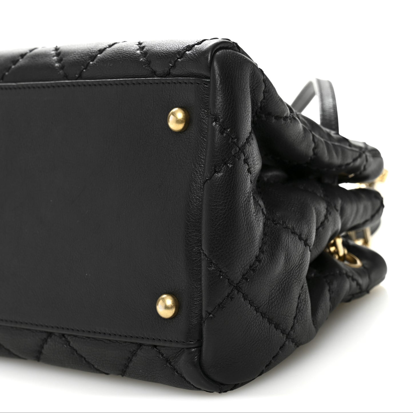 Calfskin Stitched Small Retro Chain Tote Black