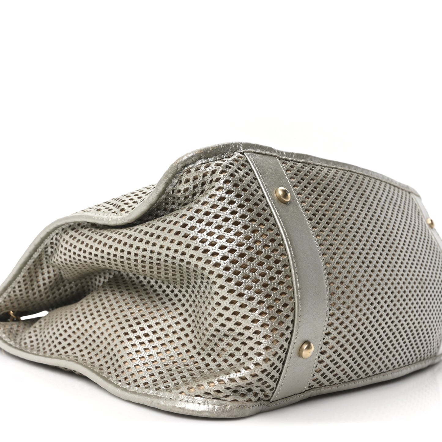 Metallic Calfskin Perforated Up In The Air Tote Silver