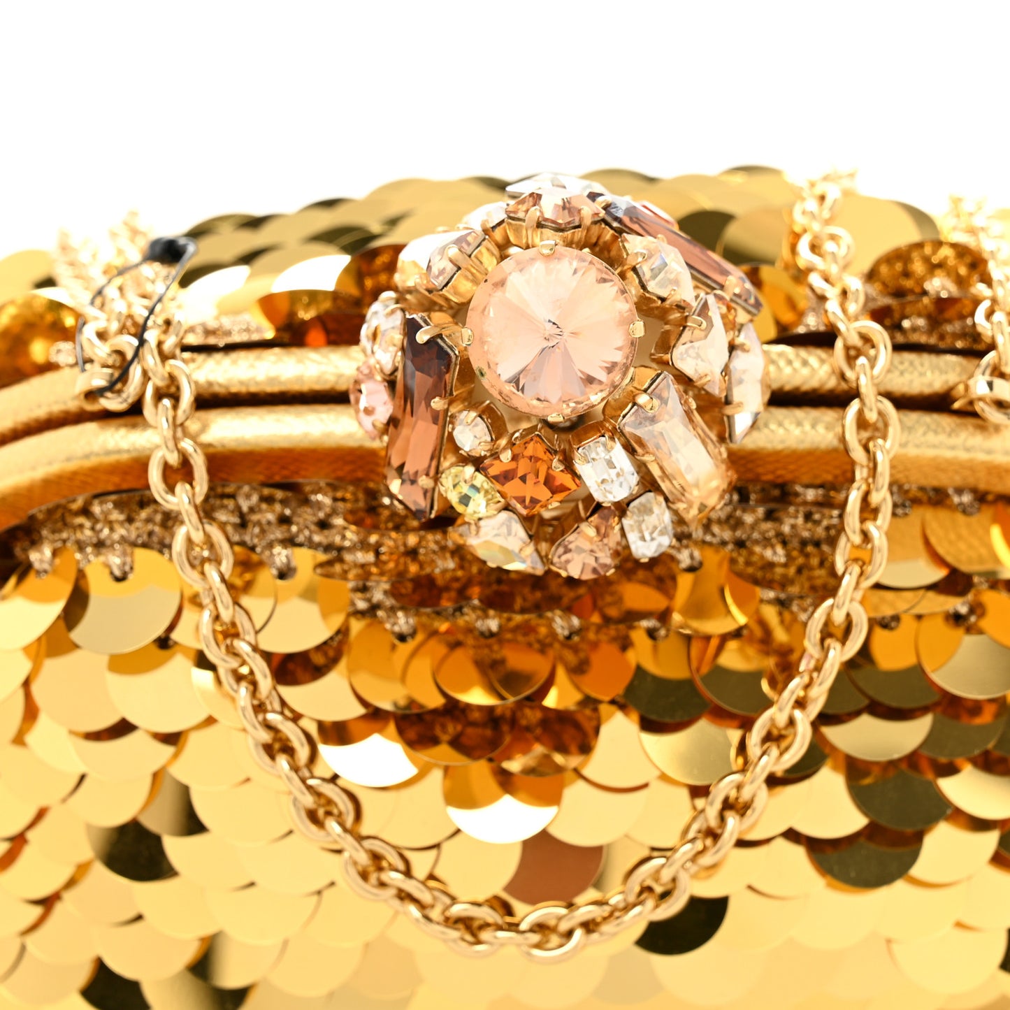 Crochet Sequin Paillettes Crystal Embellished Chain Clutch Gold