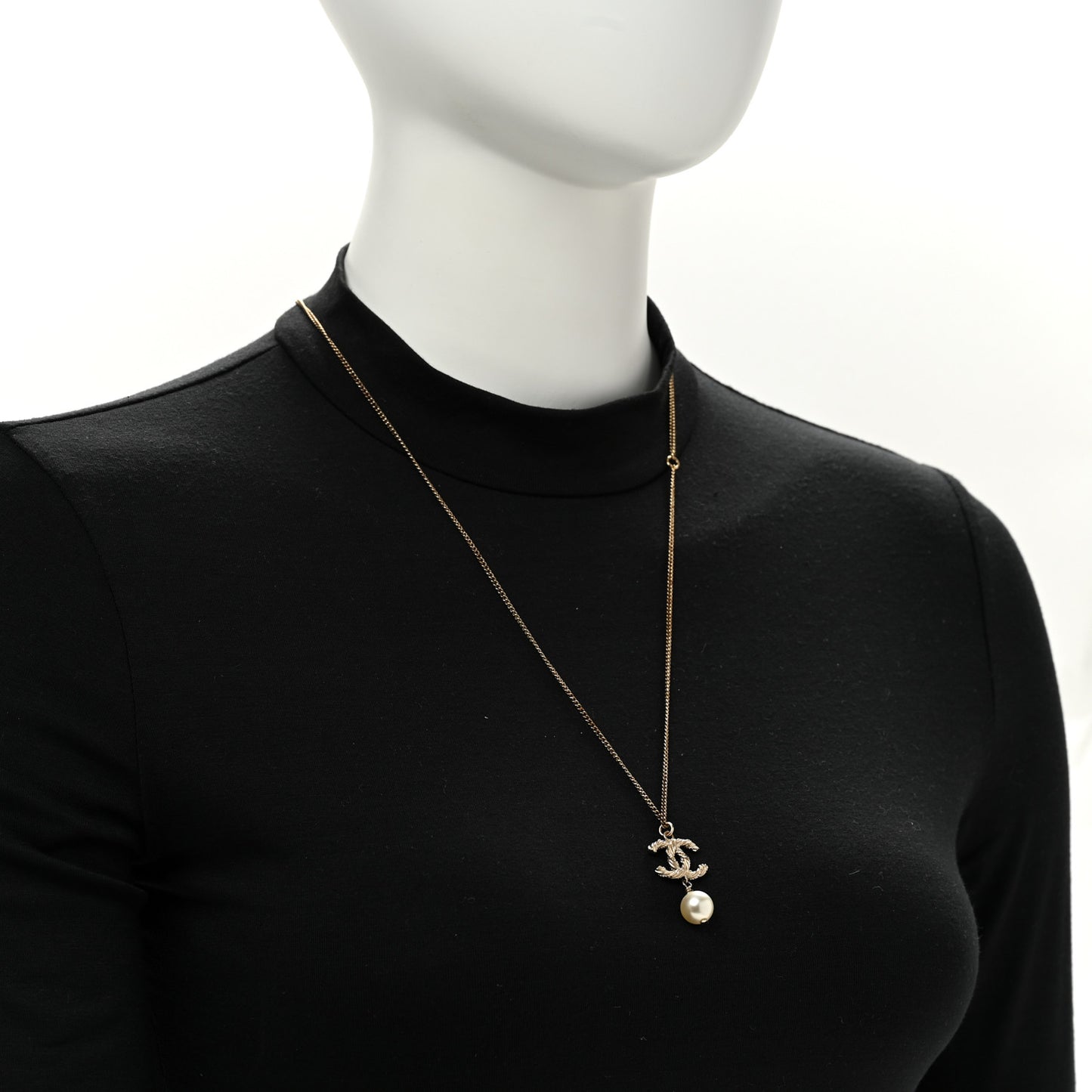 Crystal Pearl Twisted CC Drop Necklace Gold