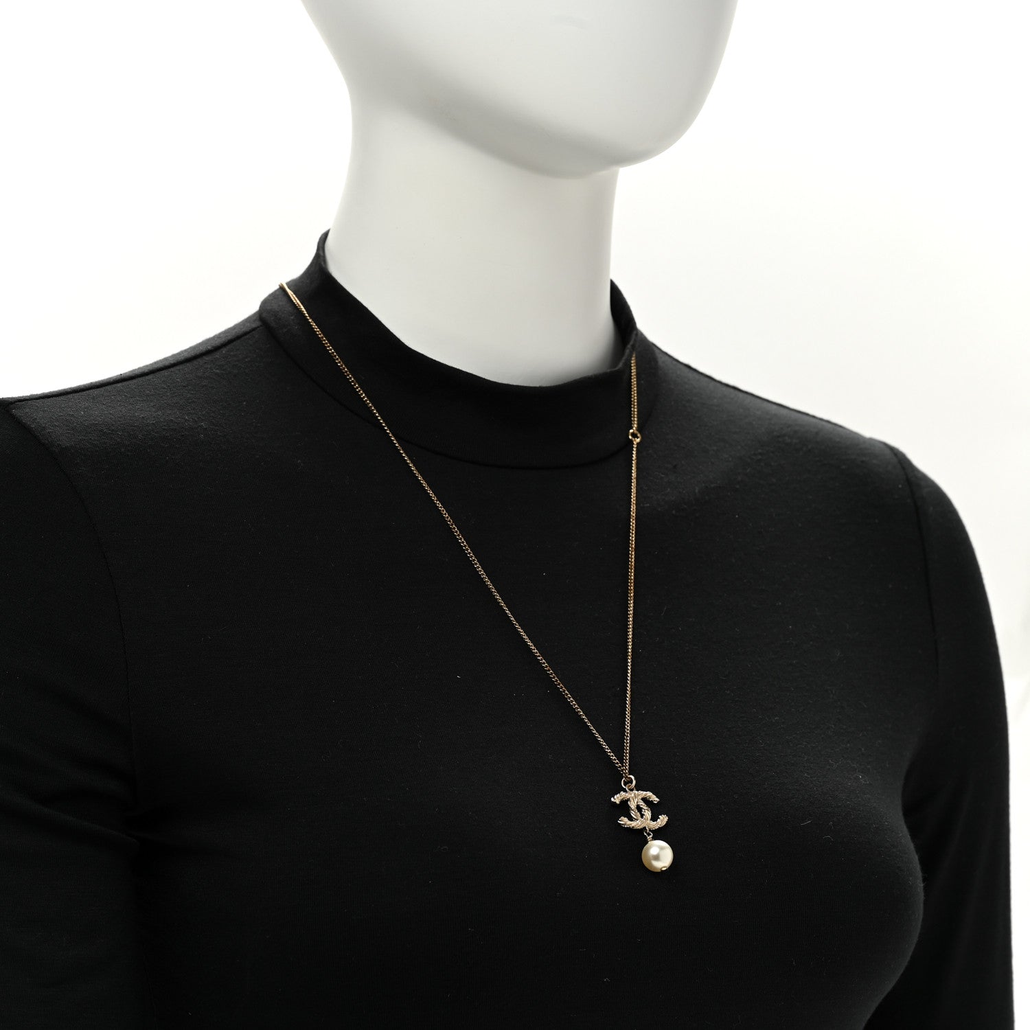 Chanel Crystal Pearl Twisted CC Drop Necklace Gold 2 of 6