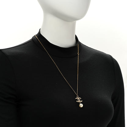 Chanel Crystal Pearl Twisted CC Drop Necklace Gold 2 of 6